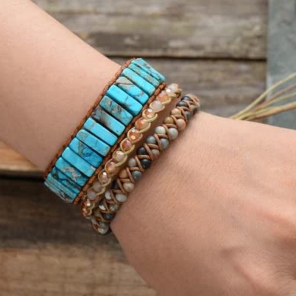 Gorgeous Bohemian Blue Turquoise Tube Beads Bracelet - - Picture 11 of 11